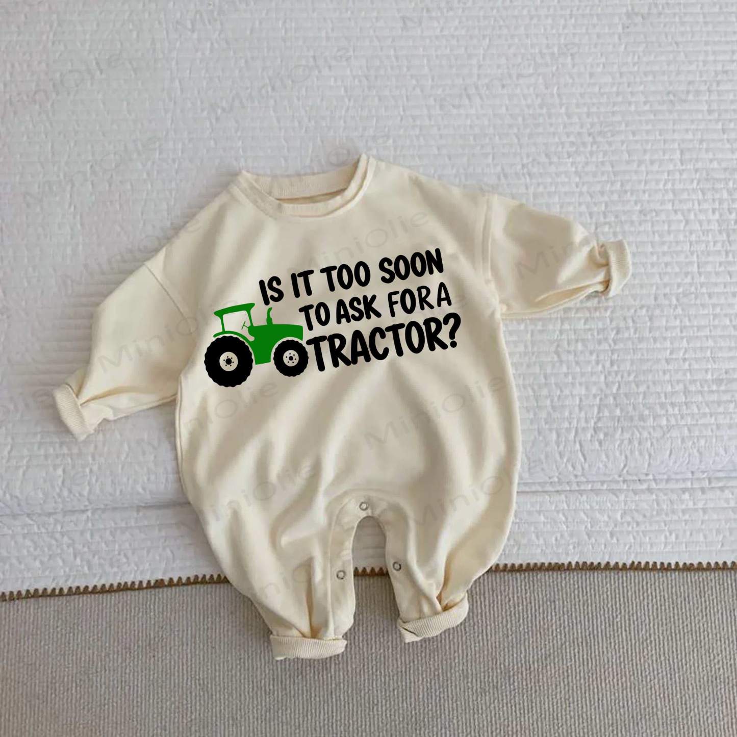 IS IT TOO SOON TO ASK FORA TRACTOR? Baby Truck Beige Romper - Beige - 2-3T - image 1
