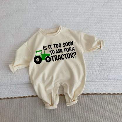 IS IT TOO SOON TO ASK FORA TRACTOR? Baby Truck Beige Romper - Beige - 2-3T - image 1