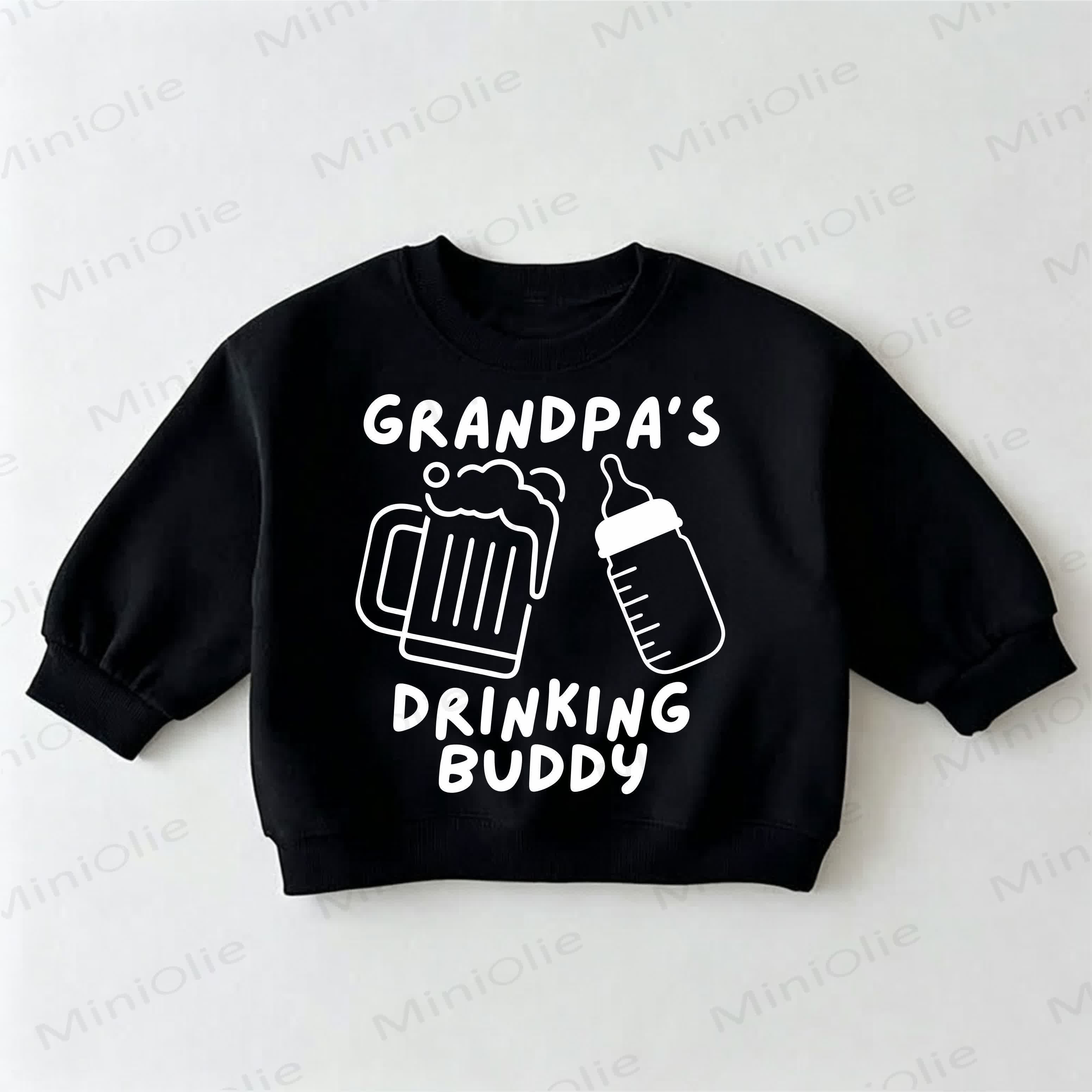 GRANDPA'S DRINKING BUDDY Baby Toddler Beer Feeder Black Sweatshirt - Black - 3-5T - image 1