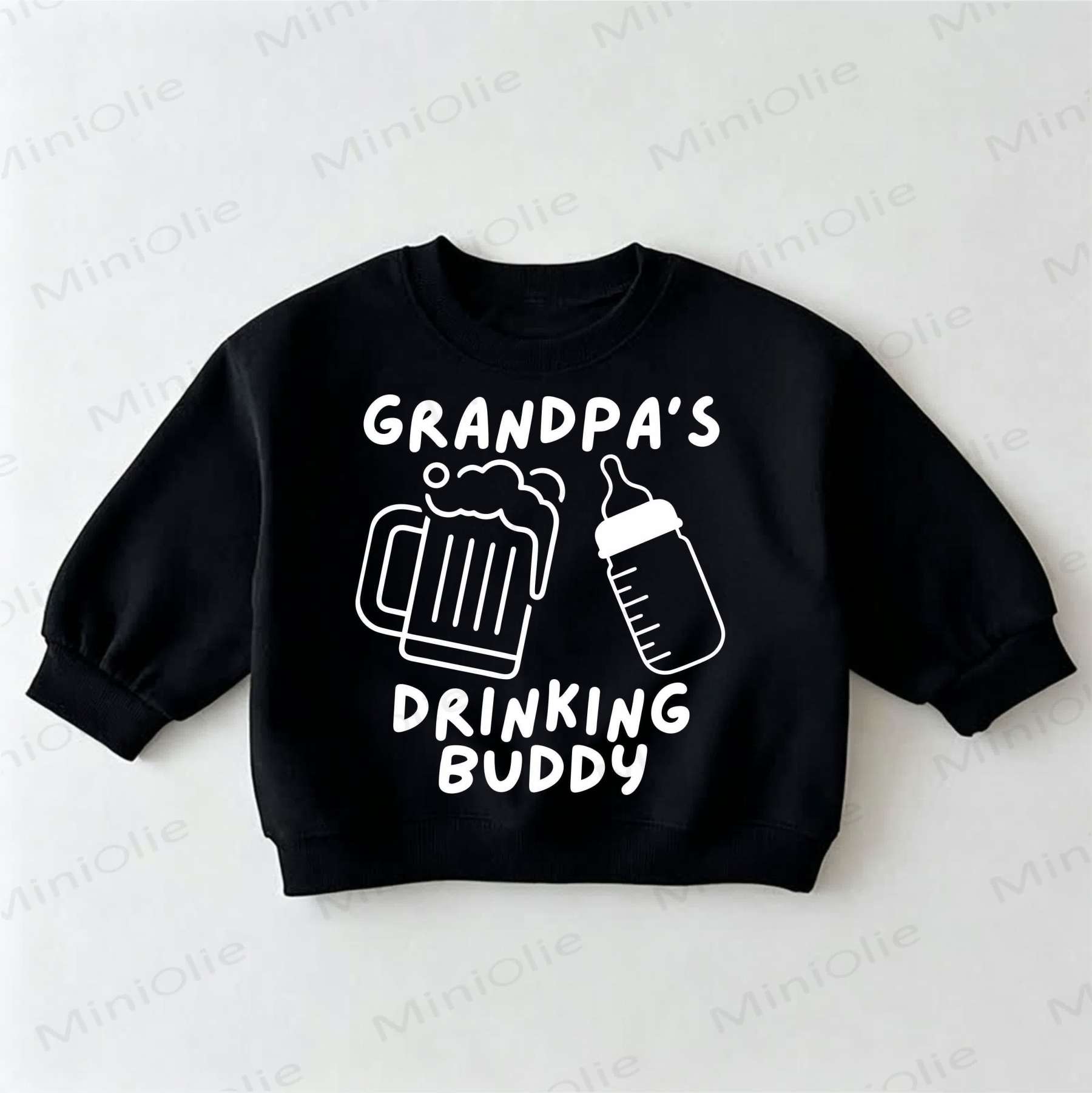 GRANDPA'S DRINKING BUDDY Baby Toddler Beer Feeder Black Sweatshirt - Black - 3-5T - image 1