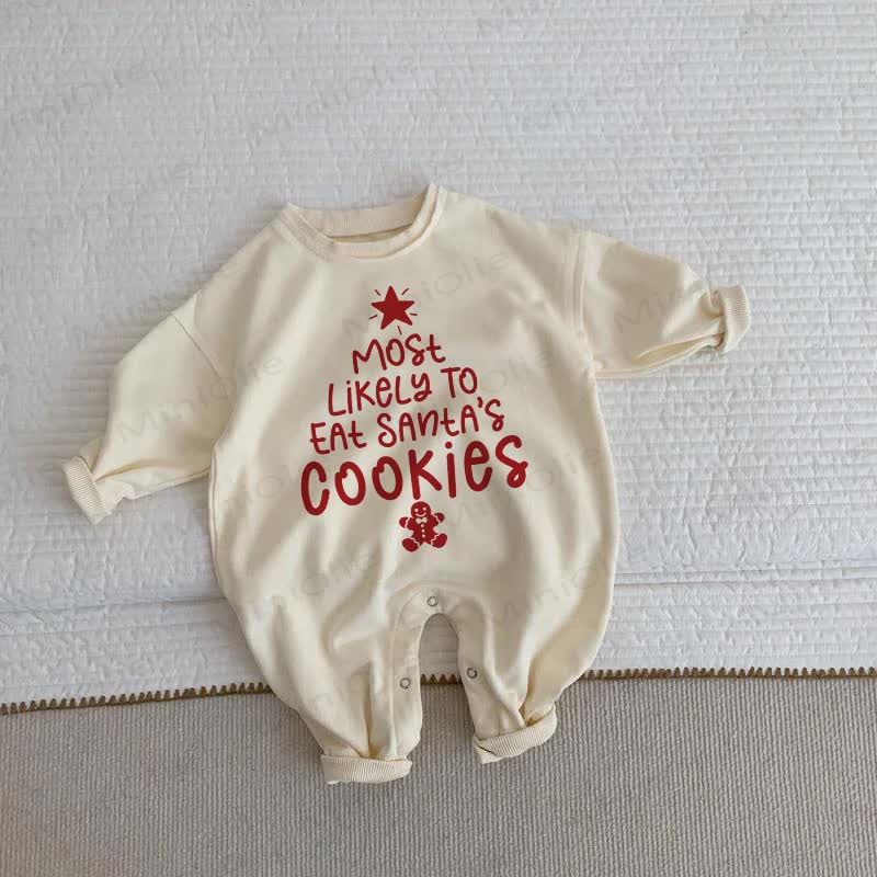 MOST LIKELY TO EAT SANTA'S COOKIES Baby Beige Romper - Beige - 2-3T - image 1