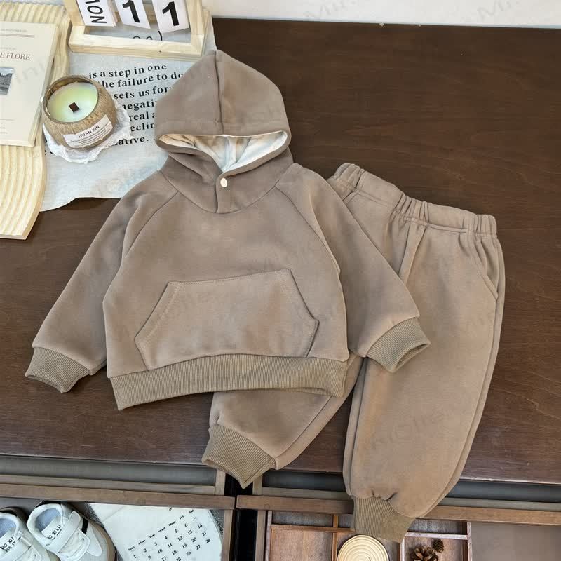 Toddler Cozy Hooded Sweatshirt and Jogger 2-piece Set - Khaki - 5-6Y - image 4