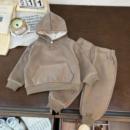 Toddler Cozy Hooded Sweatshirt and Jogger 2-piece Set - Khaki - 5-6Y - image 4