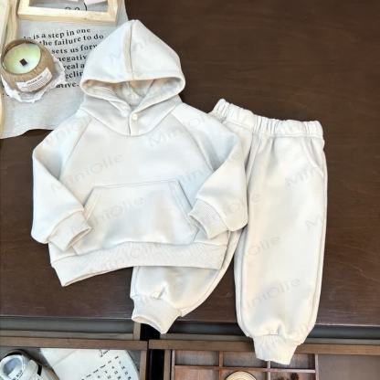 Toddler Cozy Hooded Sweatshirt and Jogger 2-piece Set - Beige - 5-6Y - image 2