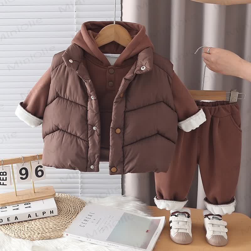 Toddler Winter Fleece Vest and Pants 3-piece Set - Dark Brown - 4-5T - image 2