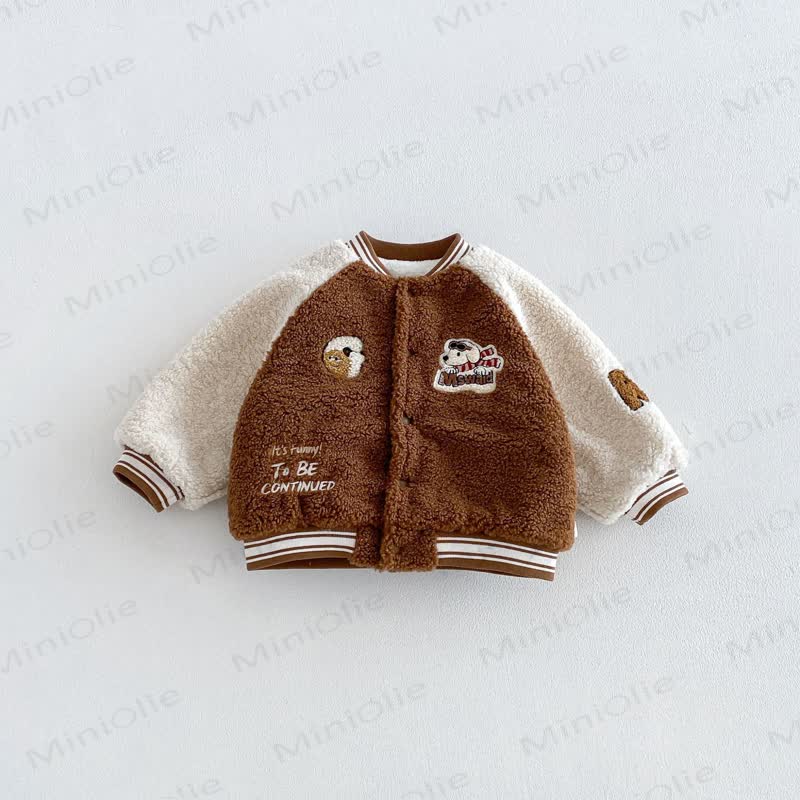 Toddler Soft Cartoon Patch Varsity Jacket - Brown - 4-5T - image 3