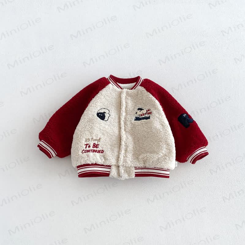 Toddler Soft Cartoon Patch Varsity Jacket - Red - 4-5T - image 4
