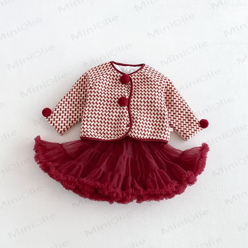  Baby Toddler Girl Red Plaid Outerwear Or Red Gauze Dress - image 1