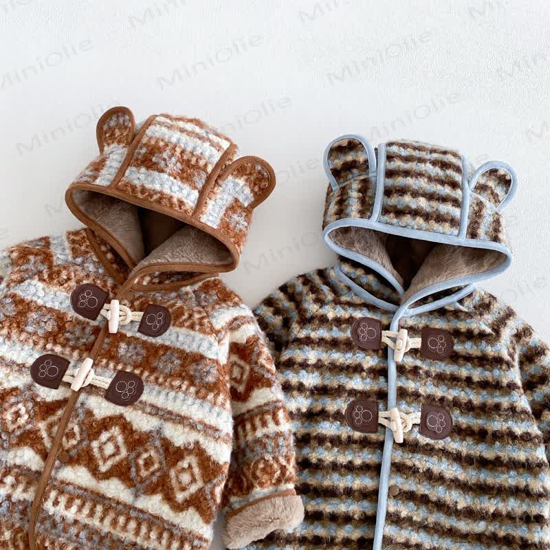 Baby Toddler Boy Bear Ears Stripe Fleece Hooded Outerwear - image 6