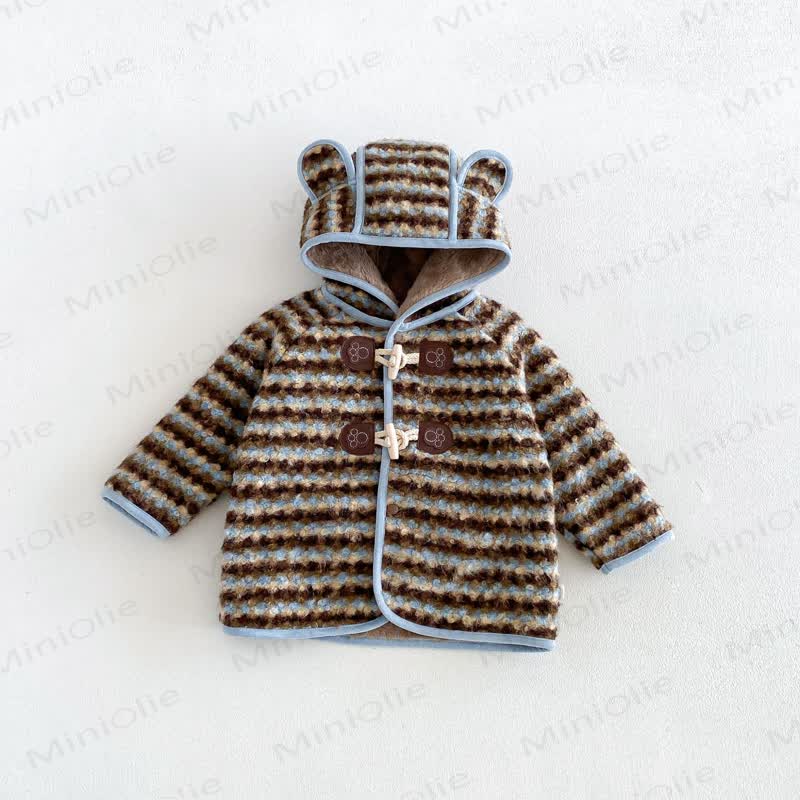 Baby Toddler Boy Bear Ears Stripe Fleece Hooded Outerwear - Gray - 4-5T - image 4