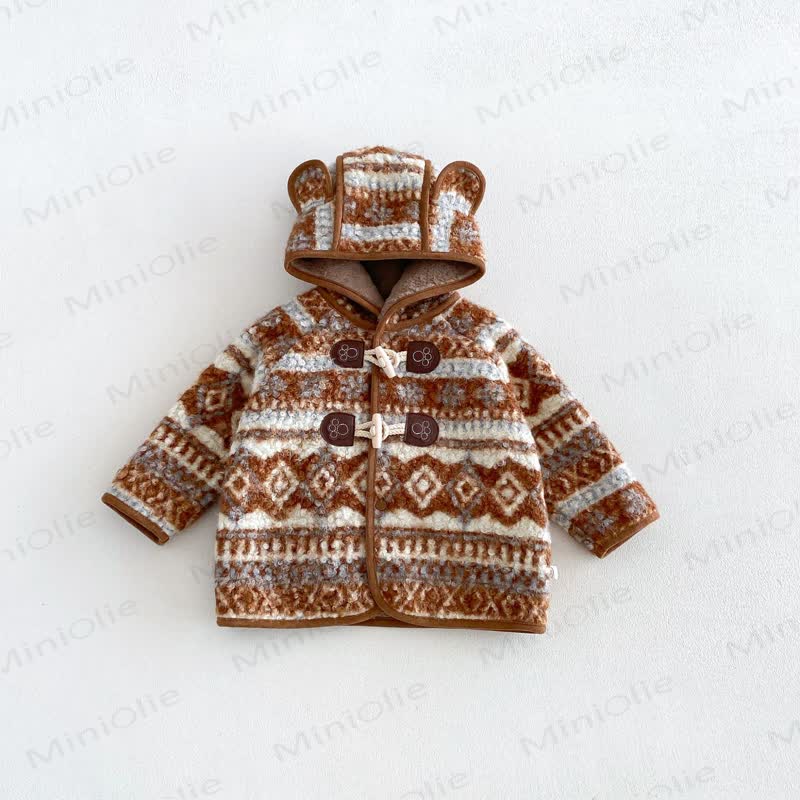 Baby Toddler Boy Bear Ears Stripe Fleece Hooded Outerwear - Brown - 4-5T - image 2