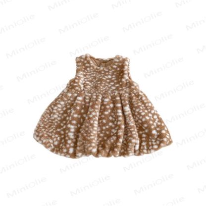 Baby Toddler Quilted Deer Dot Brown Hooded Outerwear Or Beige Leggings Or Beige Sweater Or Brown Sleeveless Dress Or Brown Boot Covers - image 7