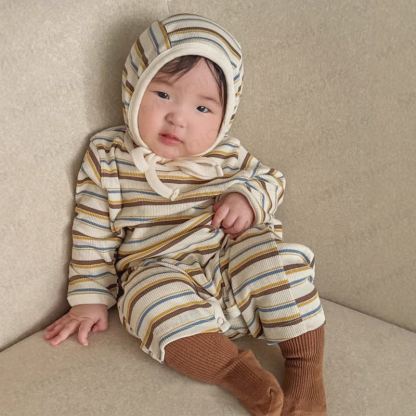 Baby Striped Romper With Matching Bonnet Or Romper Or Bonnet - image 1