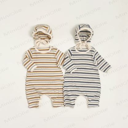 Baby Striped Romper With Matching Bonnet Or Romper Or Bonnet - image 9