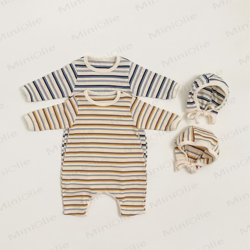 Baby Striped Romper With Matching Bonnet Or Romper Or Bonnet - image 11
