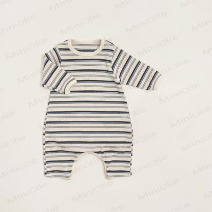 Baby Striped Romper With Matching Bonnet Or Romper Or Bonnet - Grey Romper - 18-24M - image 5