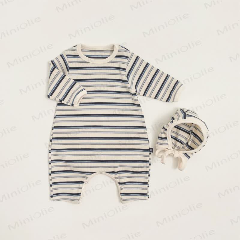 Baby Striped Romper With Matching Bonnet Or Romper Or Bonnet - Grey - 18-24M - image 4