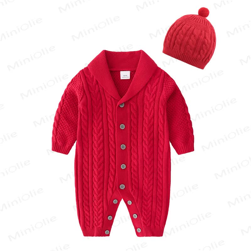 Baby Ribbed Collared Romper With Hat - Red - 18-24M - image 4