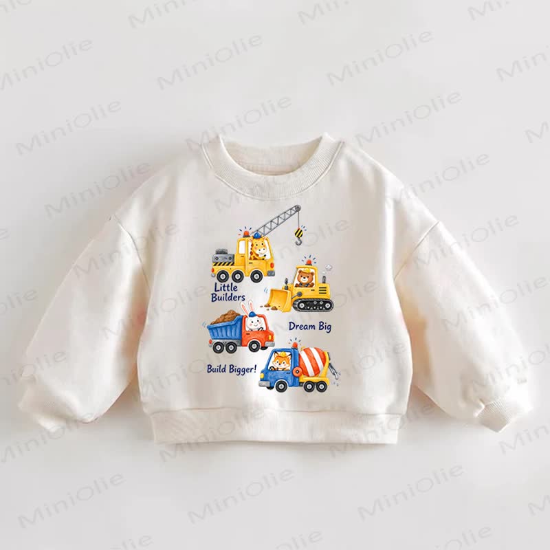 Baby Toddler Animal Construction Vehicles Print Cream Sweatshirt - Cream - 3-5T - image 1