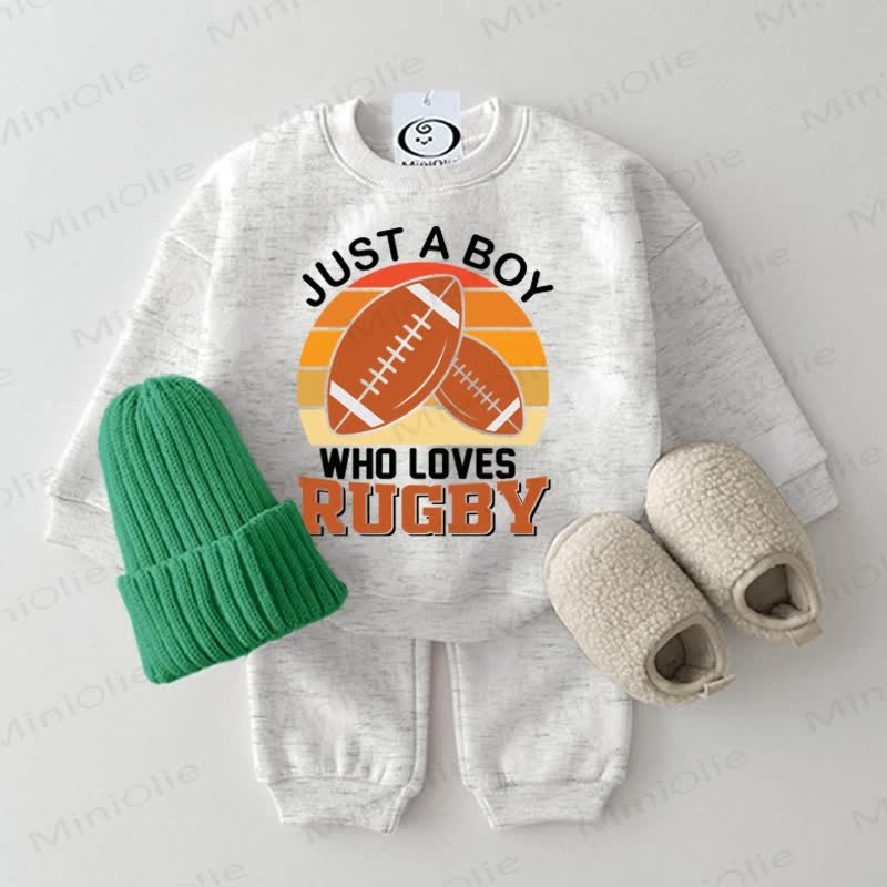 JUST A BOY WHO LOVES RUGBY Baby Sweatshirt 2-piece Set - Light Grey - 2-3T - image 2