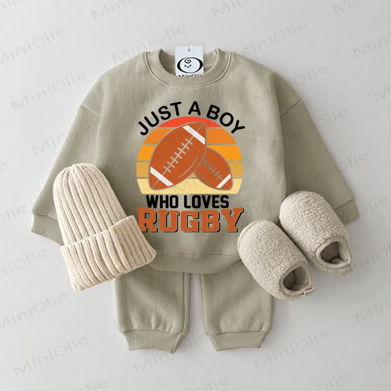 JUST A BOY WHO LOVES RUGBY Baby Sweatshirt 2-piece Set - Grey Green - 2-3T - image 1