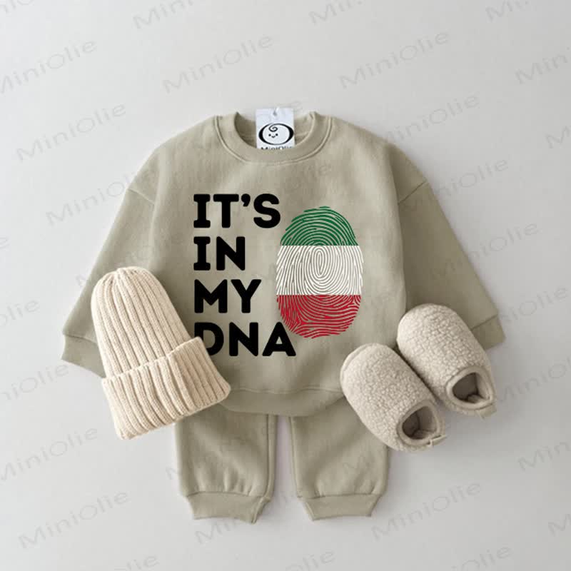 IT'S IN MY DNA Baby Italy Flag  Fingerprint Sweatshirt 2-piece Grey Green Set - Grey Green - 2-3T - image 1