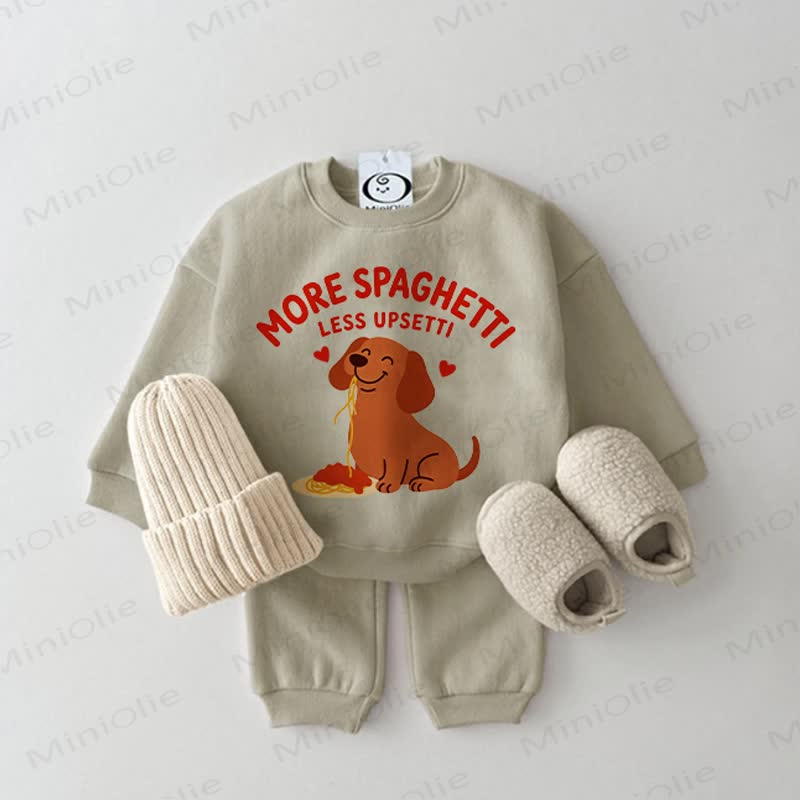 MORE SPAGHETTI LESS UPSETTI Baby Dog Spaghetti Sweatshirt 2-piece Grey Green Set - Grey Green - 2-3T - image 1