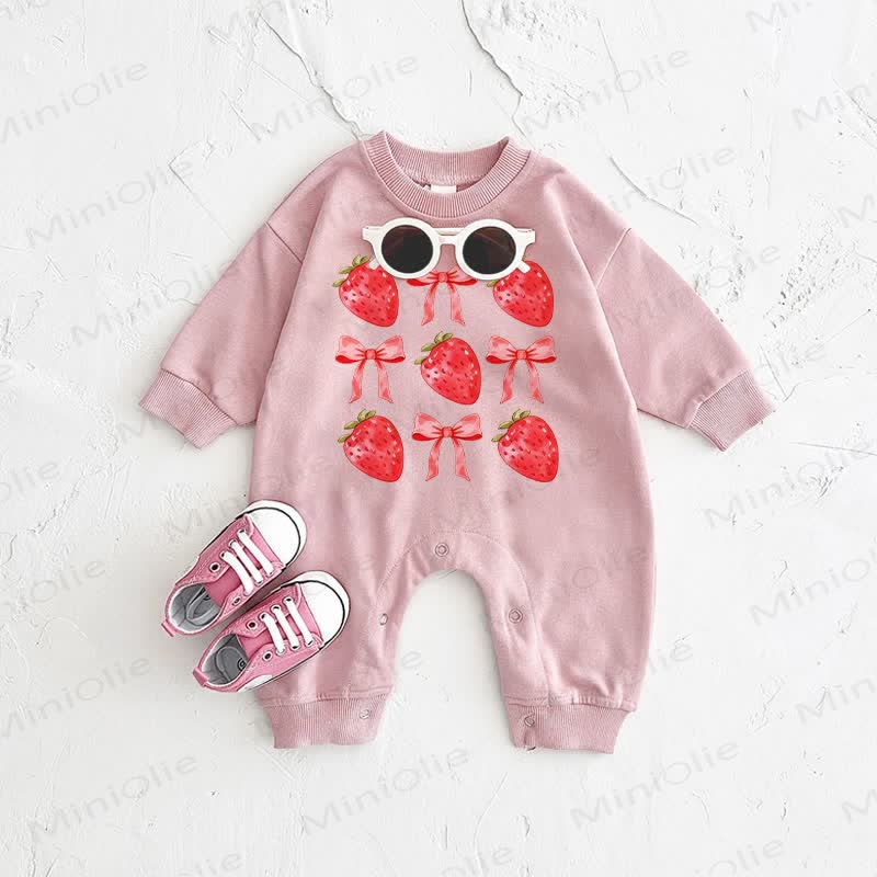  Baby Strawberry Bow Tie Pink Romper - Pink - 2-3T - image 1