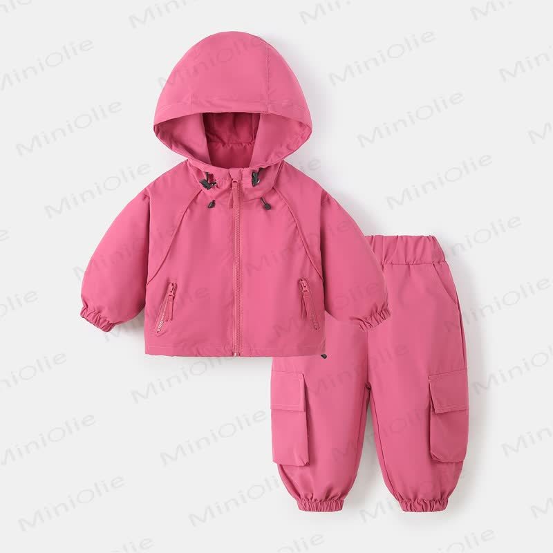 Toddler Hooded Windbreaker Cargo Pants Set - Pink - 9-10T - image 2