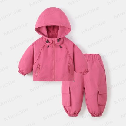 Toddler Hooded Windbreaker Cargo Pants Set - Pink - 9-10T - image 2