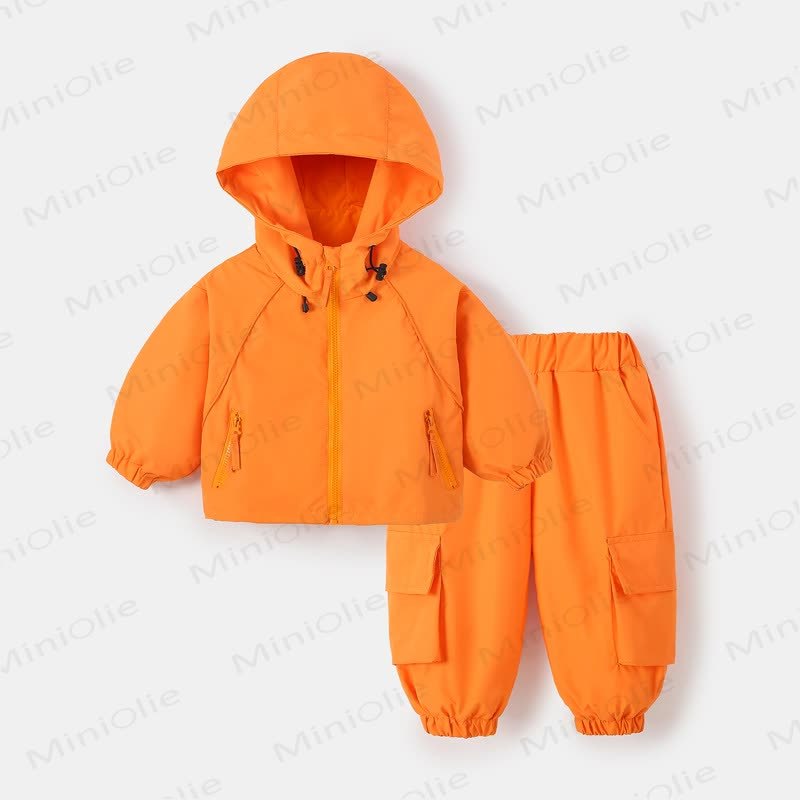Toddler Hooded Windbreaker Cargo Pants Set - Orange - 9-10T - image 3
