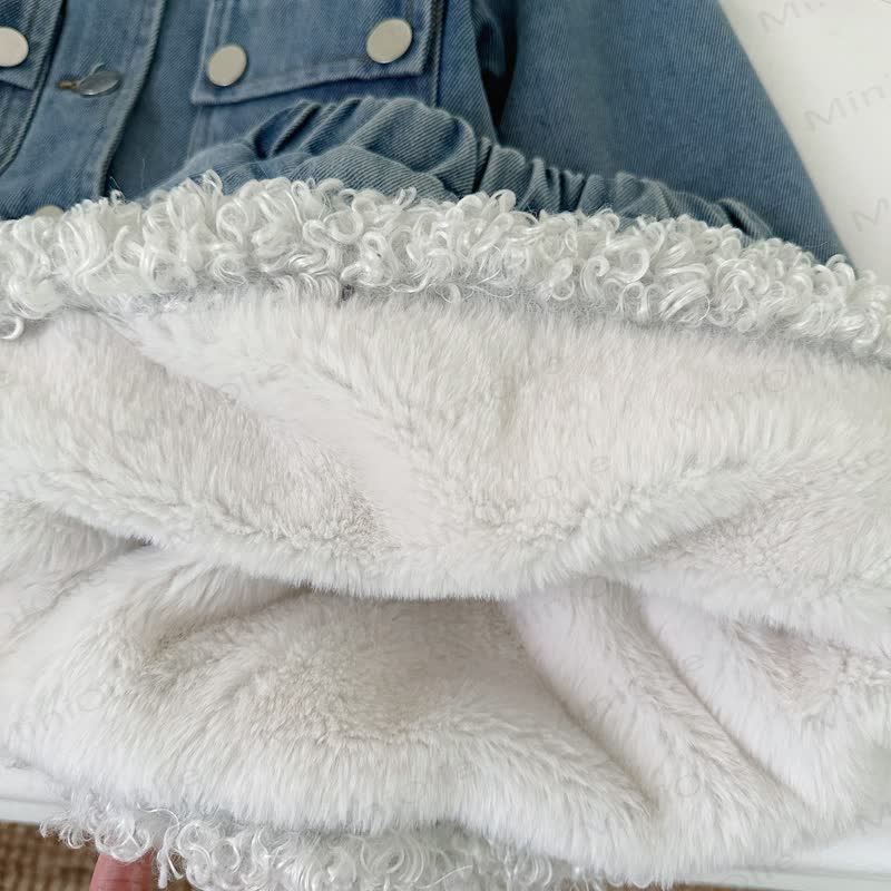 Toddler Cozy Blue Sherpa Trim Denim Jacket and Skirt Set - image 5