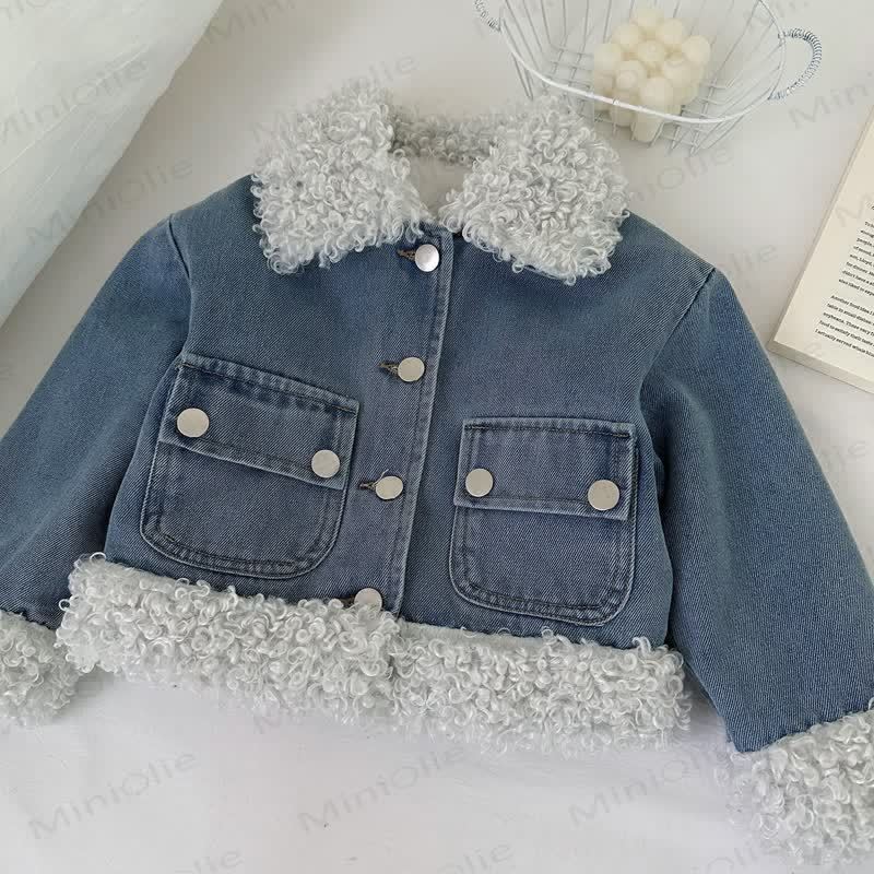 Toddler Cozy Blue Sherpa Trim Denim Jacket and Skirt Set - image 3