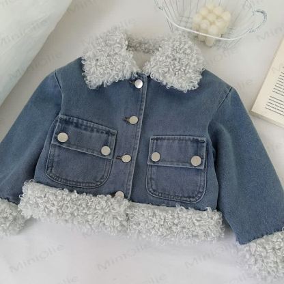 Toddler Cozy Blue Sherpa Trim Denim Jacket and Skirt Set - image 3