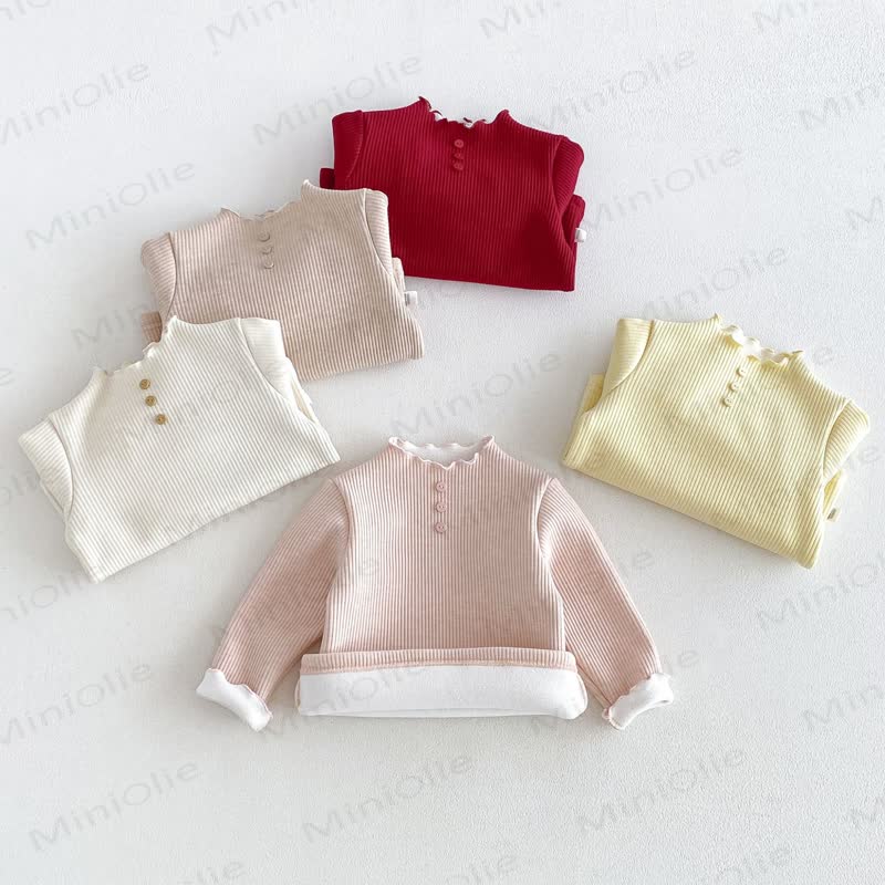 Baby Toddler Girl Fleece Ribbed Button Front Long Sleeve T-Shirt - image 1