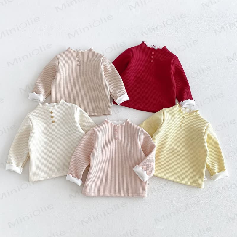 Baby Toddler Girl Fleece Ribbed Button Front Long Sleeve T-Shirt - image 12