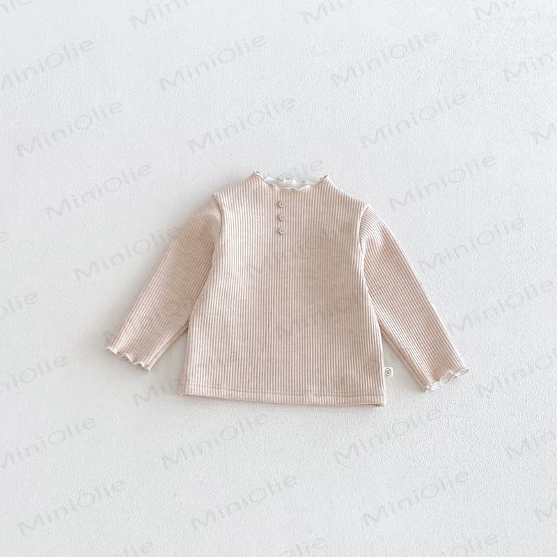 Baby Toddler Girl Fleece Ribbed Button Front Long Sleeve T-Shirt - Khaki - 6-7T - image 3