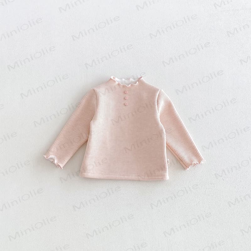 Baby Toddler Girl Fleece Ribbed Button Front Long Sleeve T-Shirt - Pink - 6-7T - image 4