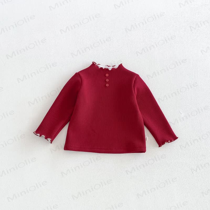 Baby Toddler Girl Fleece Ribbed Button Front Long Sleeve T-Shirt - Red - 6-7T - image 10