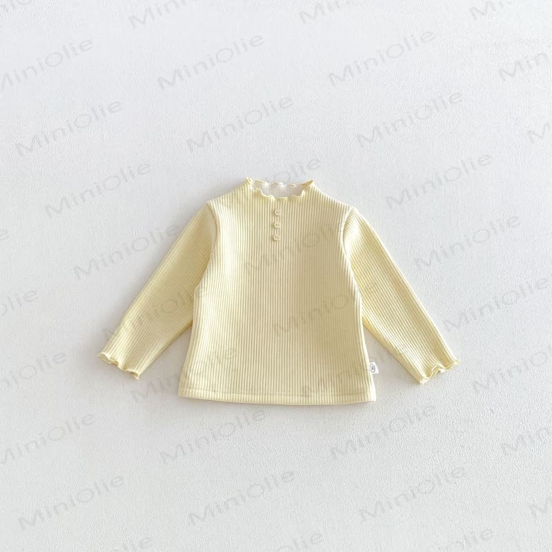 Baby Toddler Girl Fleece Ribbed Button Front Long Sleeve T-Shirt - Yellow - 6-7T - image 11
