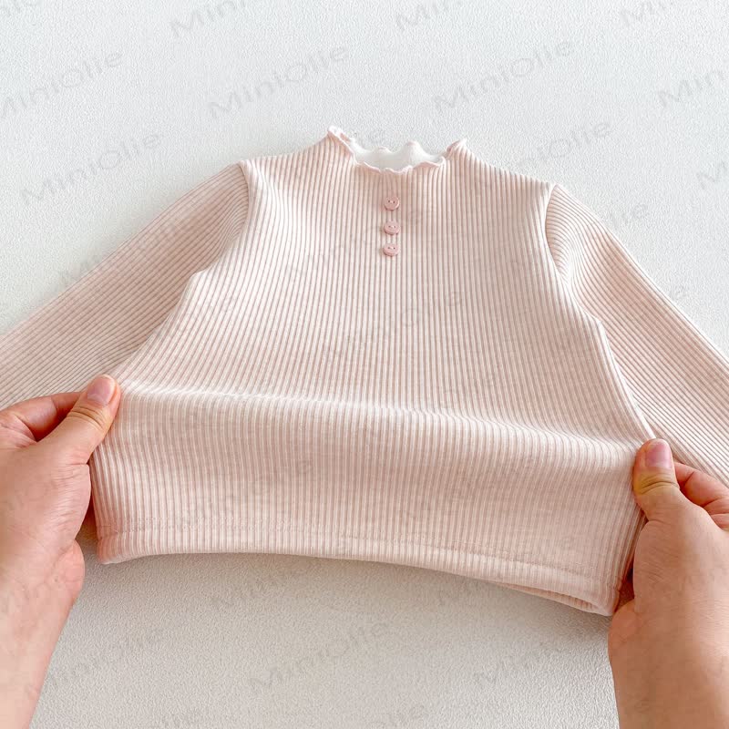 Baby Toddler Girl Fleece Ribbed Button Front Long Sleeve T-Shirt - image 6
