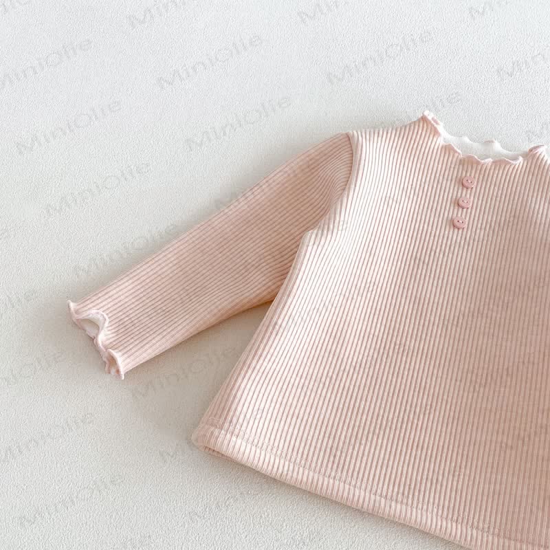 Baby Toddler Girl Fleece Ribbed Button Front Long Sleeve T-Shirt - image 9