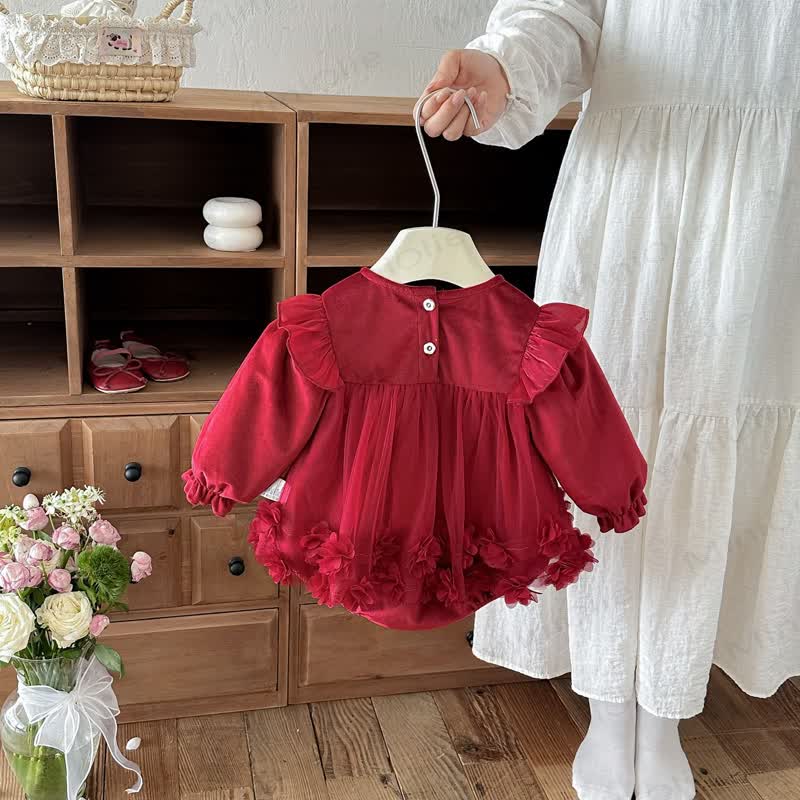 Baby Girl Bow Ruffle Red Dress Bodysuit - image 4