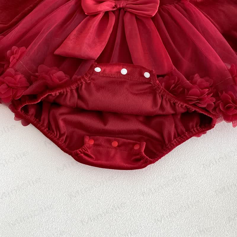 Baby Girl Bow Ruffle Red Dress Bodysuit - image 7