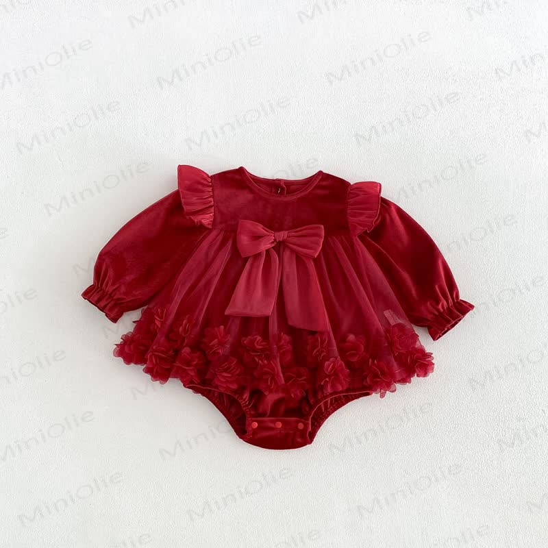 Baby Girl Bow Ruffle Red Dress Bodysuit - image 2