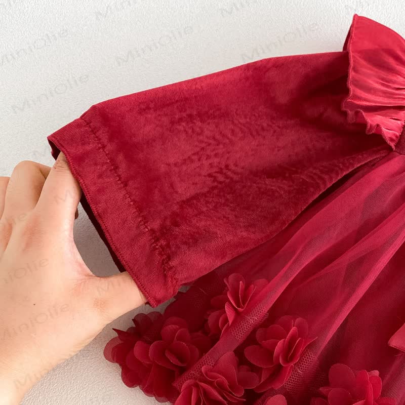 Baby Girl Bow Ruffle Red Dress Bodysuit - image 5