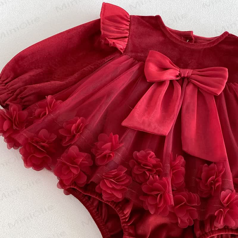 Baby Girl Bow Ruffle Red Dress Bodysuit - image 6