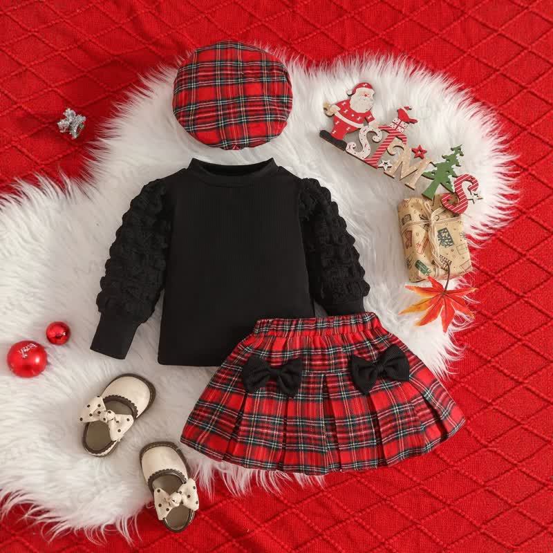 Baby Girl Classic Plaid Dress Set With Beret - Red - 2-3T - image 1