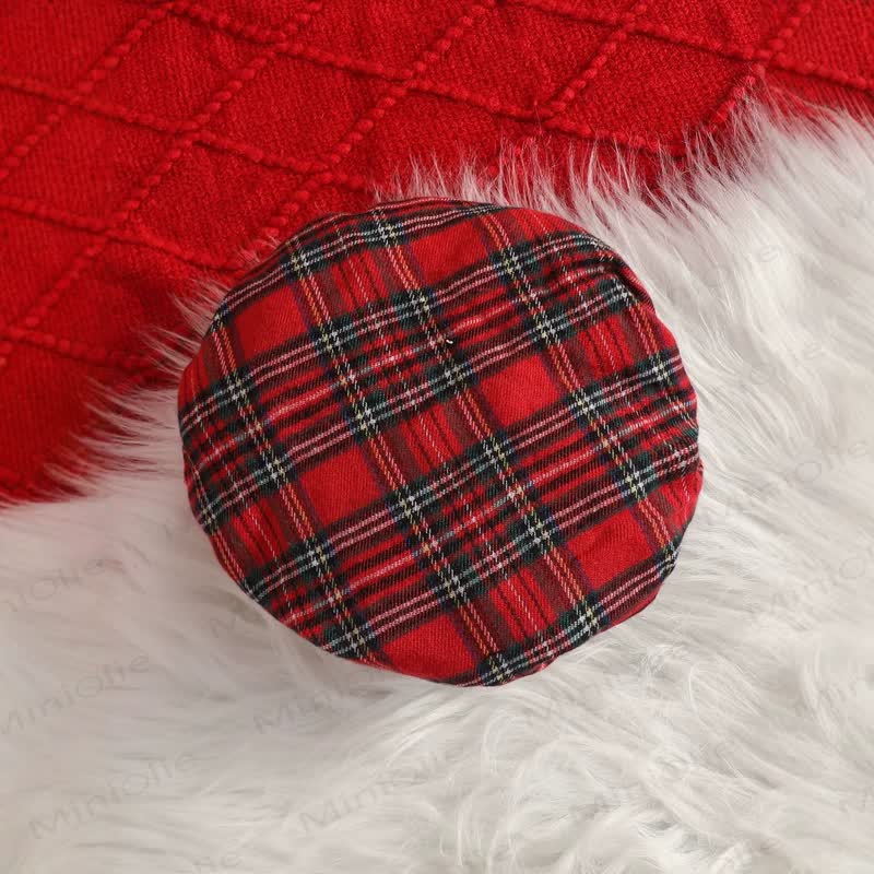 Baby Girl Classic Plaid Dress Set With Beret - image 4