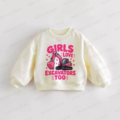 GIRLS LOVE EXCAVATORS TOO Baby Toddler Cream Sweatshirt - Cream - 3-5T - image 1